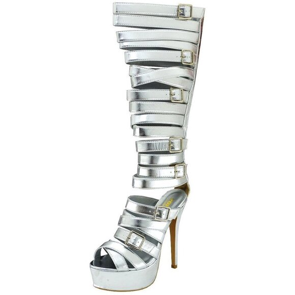 Yoki Women’s THE ONE IN CHARGE  Gladiator Platform Heels, Silver ( BRAND NEW !!! - Picture 2 of 12